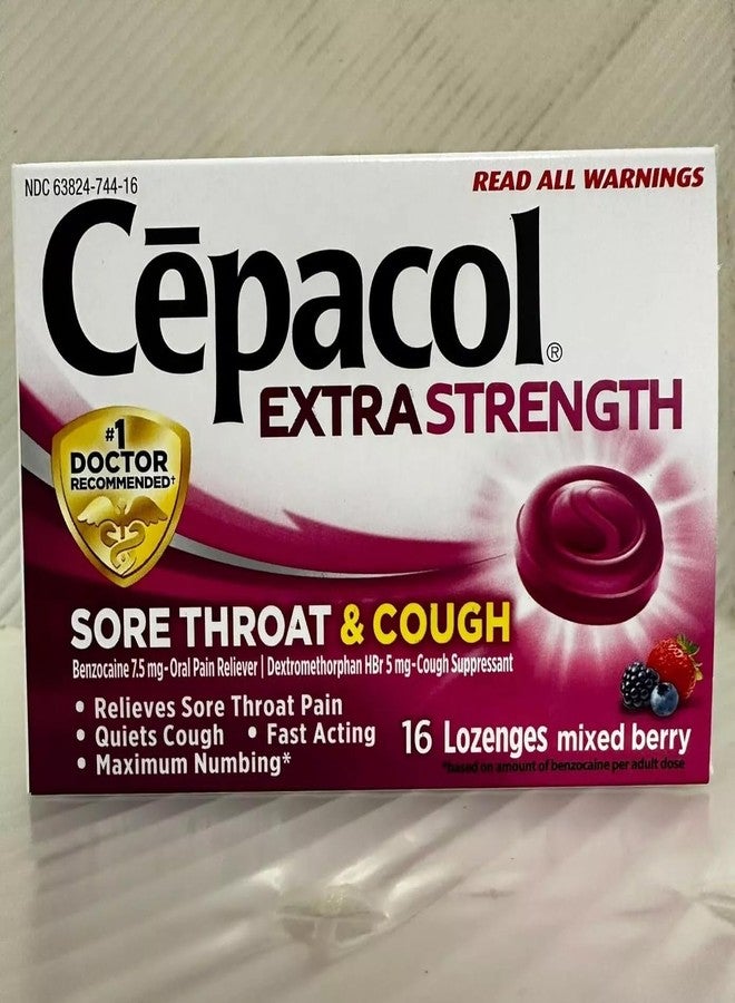 Cepacol Extra Strength Sore Throat & Cough Relief Lozenges, 16 Count, Mixed Berry Flavor, Maximum Numbing, Fast Acting Relieves Sore Throat Pain, and Quiets Cough (Pack of 12) - Image 1